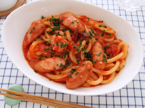 レンジだけ！ソーセージのアラビアータうどん